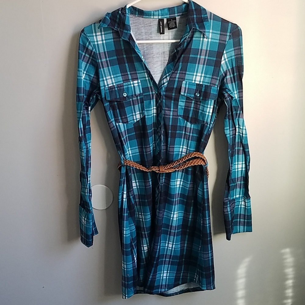 Plaid shirt dress with belt